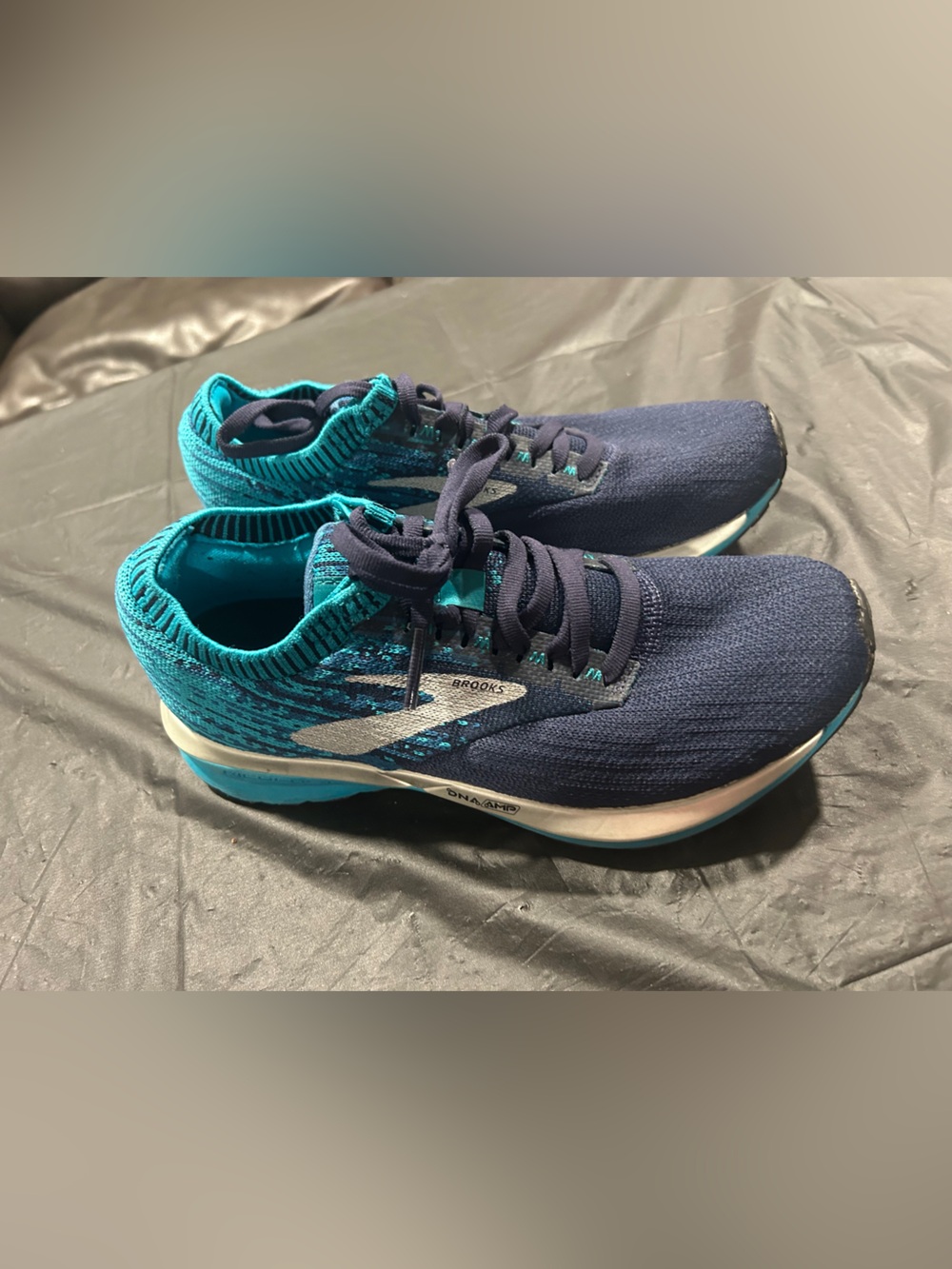Brooks Navy and Teal Knit Running Sneakers